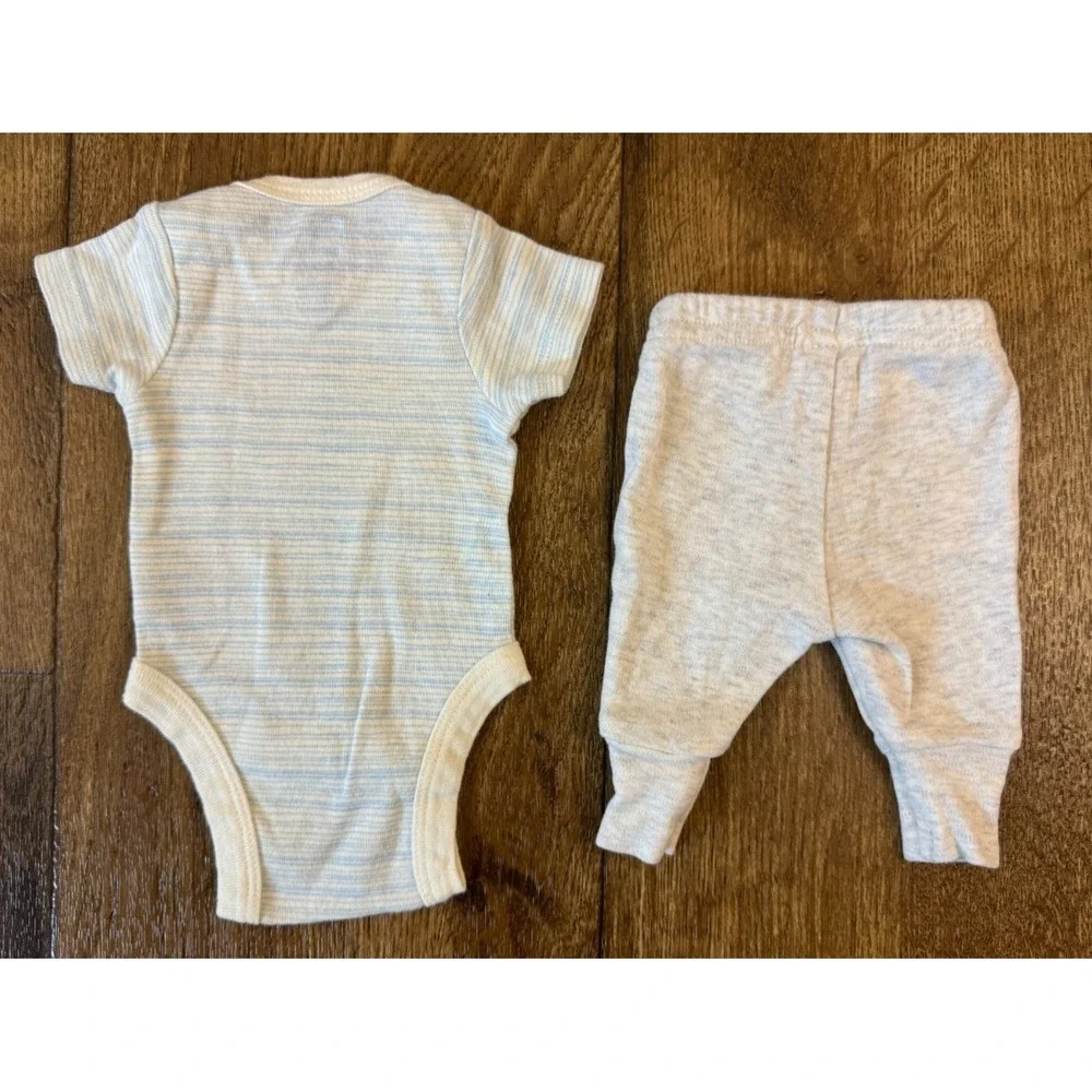 Baby Boy Outfit‎ Shirt Pants Preemie Bodysuit Striped Reborn Doll 2 PC Lot Beige